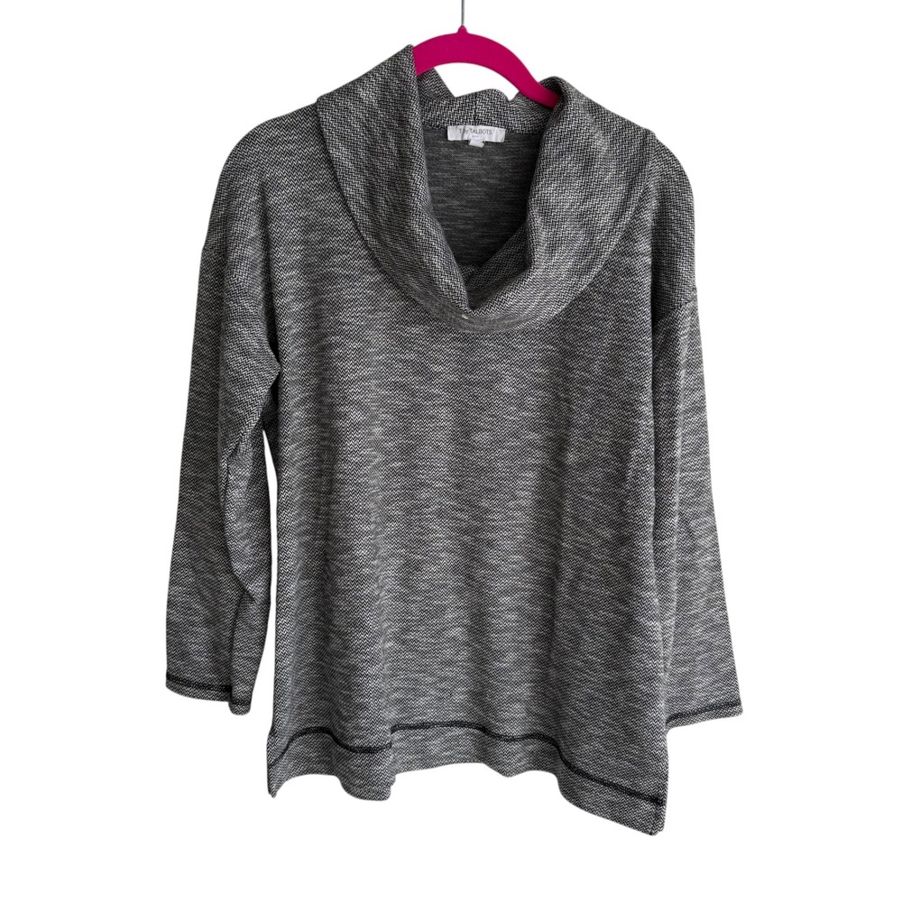 T by TALBOTS White and Black Herringbone Petite Ladies Cowl Neck Pullover, LP